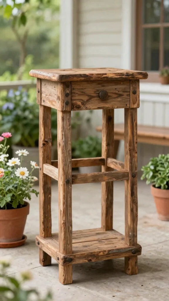 10 Antique Plant Stand Ideas for Timeless Elegance - 2. Rustic Farmhouse Charm 1