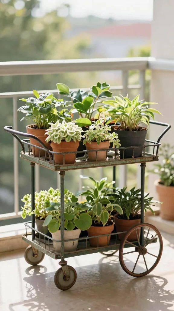 10 Antique Plant Stand Ideas for Timeless Elegance - 8. Antique Rolling Carts 1