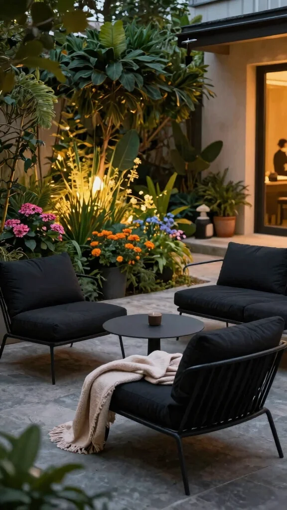 10 Black Patio Furniture Ideas for Chic Backyards - 2. Cozy Black Lounge Chairs 1