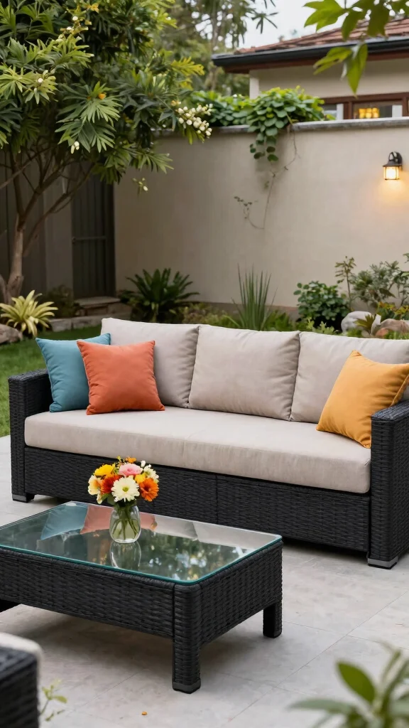 10 Black Patio Furniture Ideas for Chic Backyards - 3. Black Outdoor Sofa 1