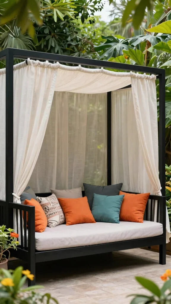 10 Black Patio Furniture Ideas for Chic Backyards - 4. Elegant Black Daybed 1