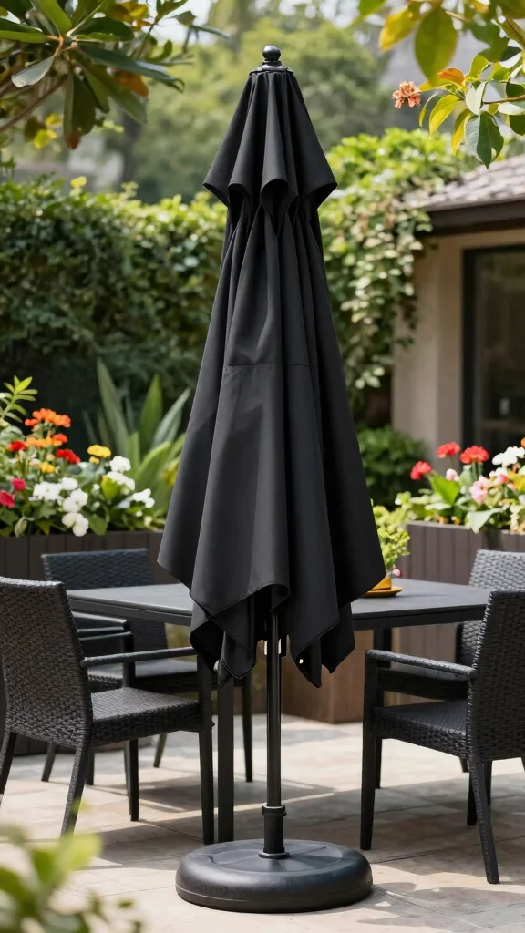10 Black Patio Furniture Ideas for Chic Backyards - 6. Stylish Black Umbrella 1