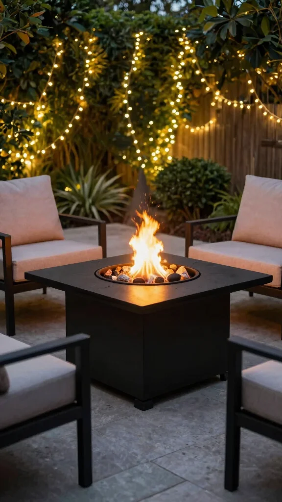 10 Black Patio Furniture Ideas for Chic Backyards - 7. Black Fire Pit Table 1