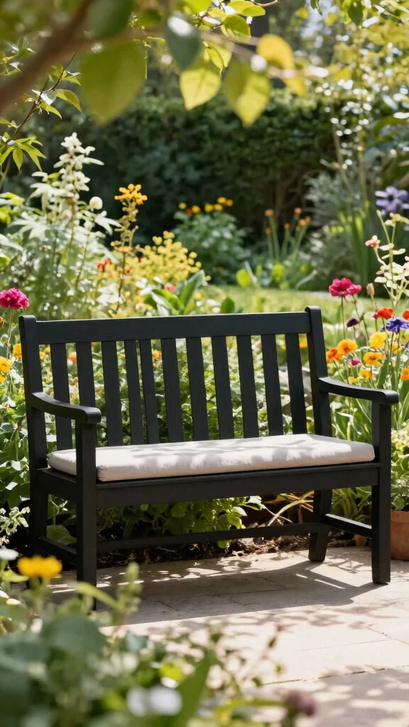 10 Black Patio Furniture Ideas for Chic Backyards - 9. Black Garden Bench 1