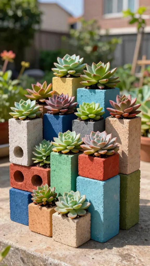10 Cinder Block Plant Stand Ideas for an Industrial Urban Garden - 5. Artistic Succulent Display 1