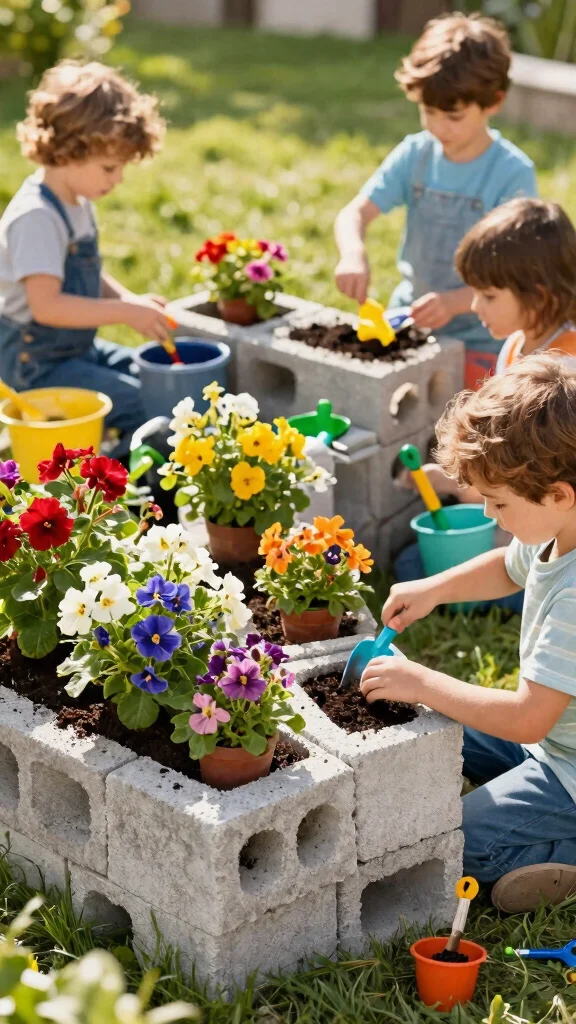 10 Cinder Block Plant Stand Ideas for an Industrial Urban Garden - 8. Child-Friendly Garden Planter 1