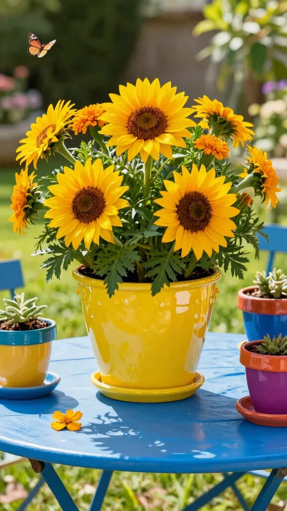 10 Colorful Authentic Mexican Flower Pot Ideas - 2. Sunflower Yellow Pot 1