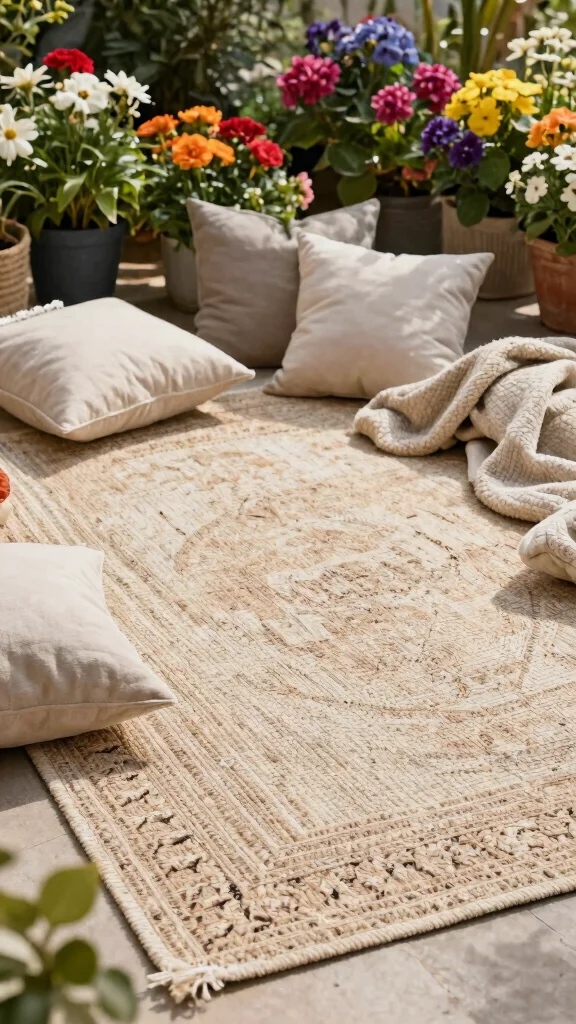 10 Comfy Patio Furniture Ideas for Cozy Seating - 4. Natural Fiber Rugs 1