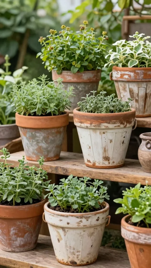 10 Painted Flower Pots Ideas for Terra Cotta - 10. Rustic Farmhouse Style 1