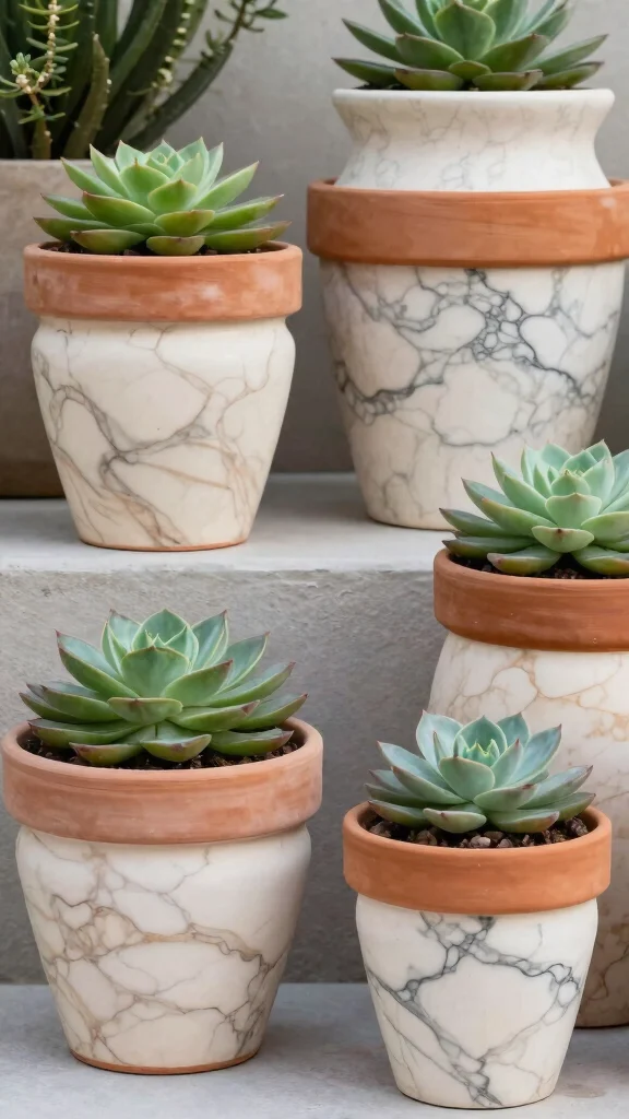 10 Painted Flower Pots Ideas for Terra Cotta - 2. Elegant Marble Effect 1