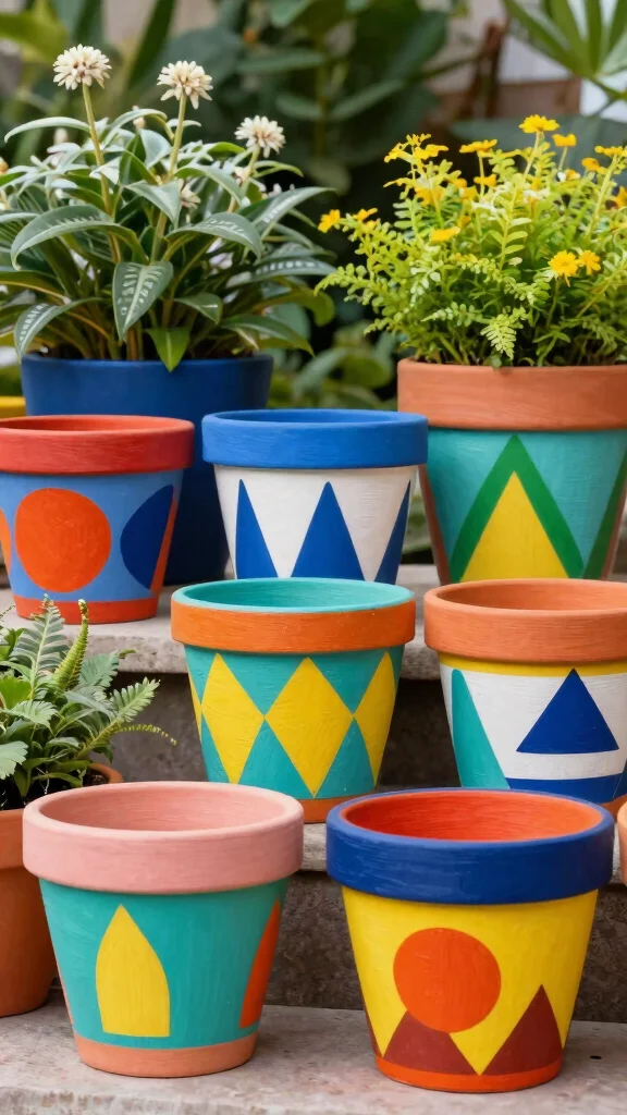 10 Painted Flower Pots Ideas for Terra Cotta - 4. Funky Geometric Patterns 1