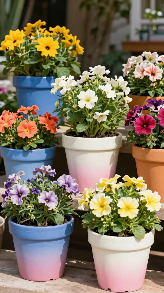 10 Painted Flower Pots Ideas for Terra Cotta - 5. Ombré Painted Pots 1