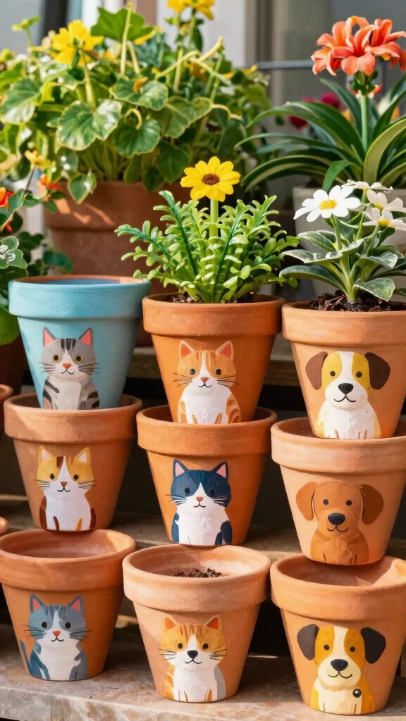 10 Painted Flower Pots Ideas for Terra Cotta - 7. Animal-Themed Pots 1