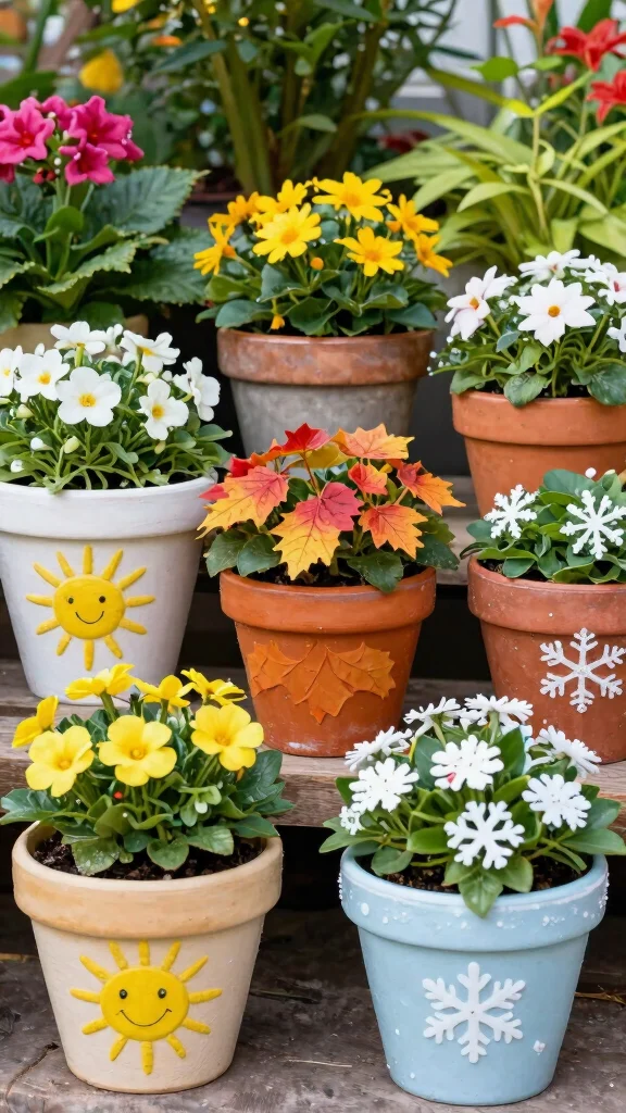 10 Painted Flower Pots Ideas for Terra Cotta - 8. Seasonal Decorated Pots 1