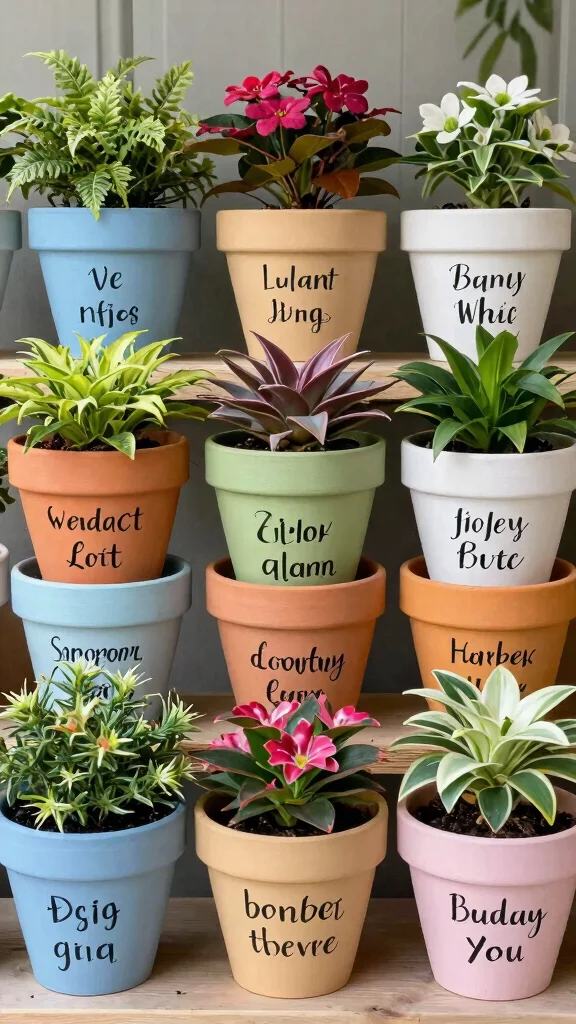 10 Painted Flower Pots Ideas for Terra Cotta - 9. Quote-Embellished Pots 1