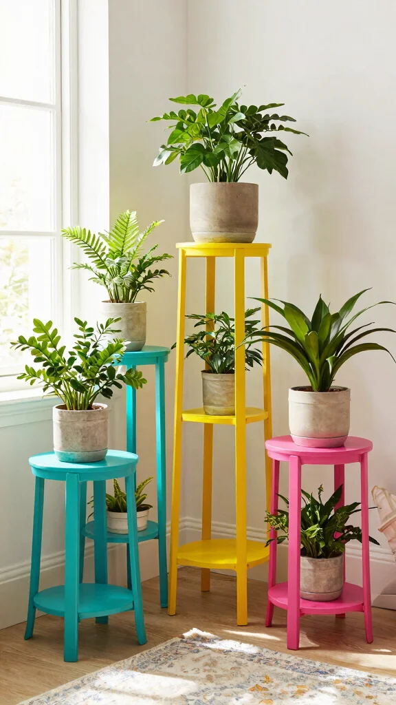 10 Small Plant Stand Ideas Corner Friendly - 10. Colorful Plant Stands to Brighten Your Space 1