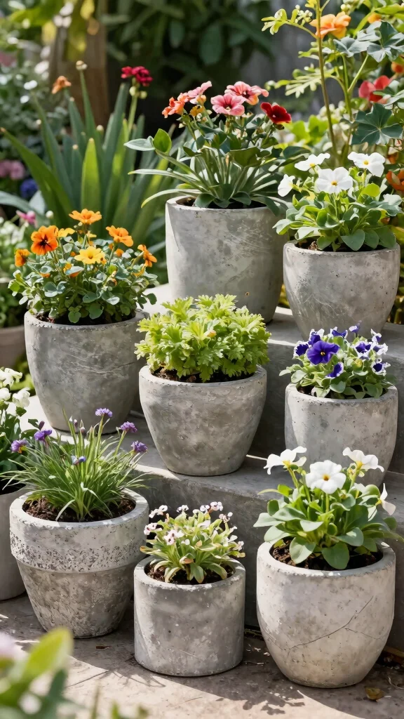 11 Cement Flower Pots Ideas Heavy Duty - 11. Recycled Cement Planters 1