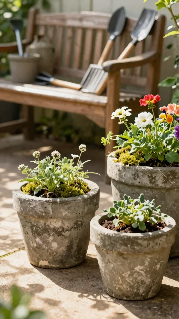 11 Cement Flower Pots Ideas Heavy Duty - 2. Rustic Textured Planters 1