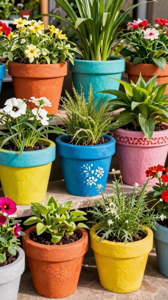 11 Cement Flower Pots Ideas Heavy Duty - 5. Colorful Cement Planters 1