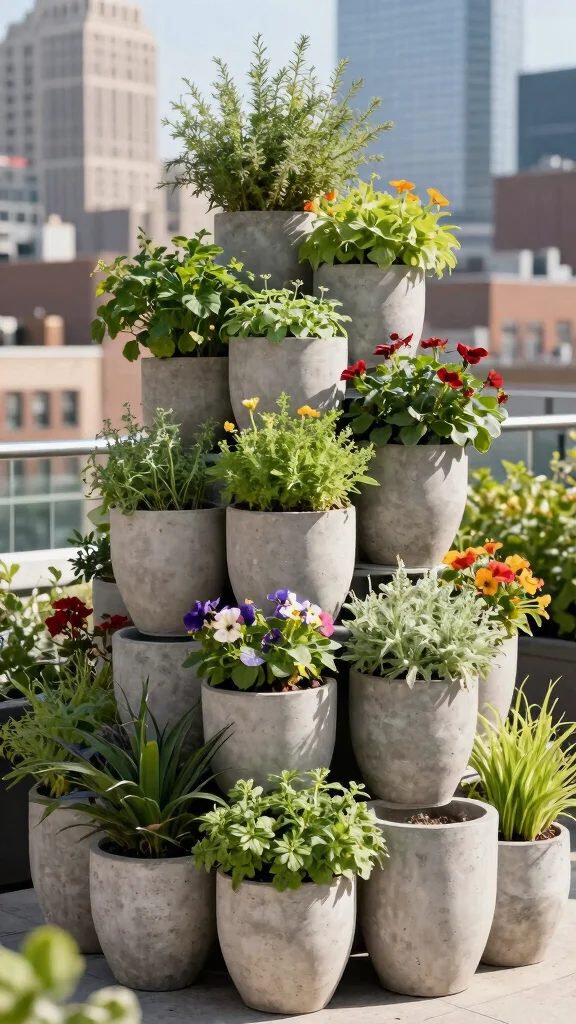 11 Cement Flower Pots Ideas Heavy Duty - 6. Stackable Cement Planters 1