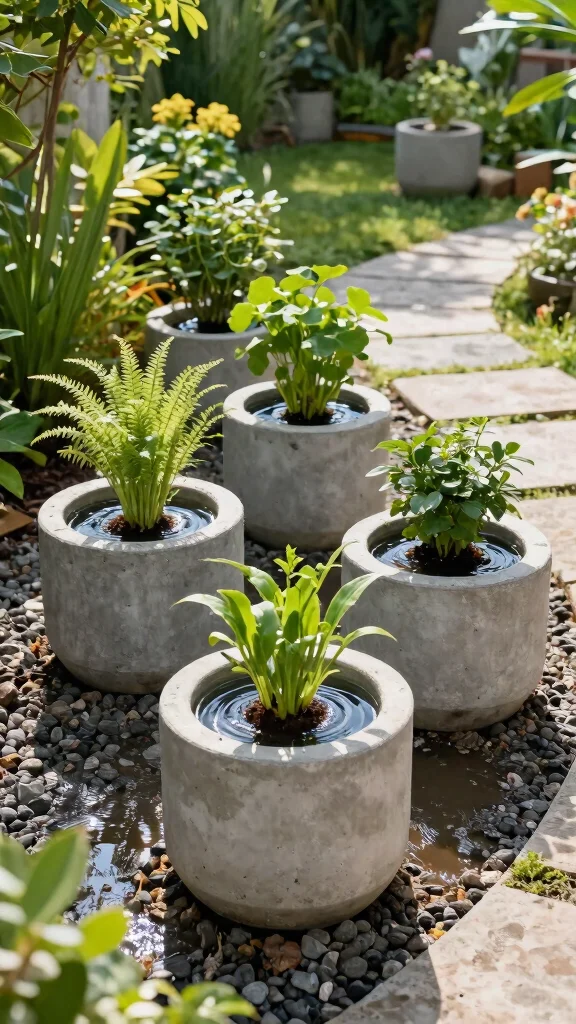 11 Cement Flower Pots Ideas Heavy Duty - 7. Cement Planters with Built-in Water Reservoirs 1