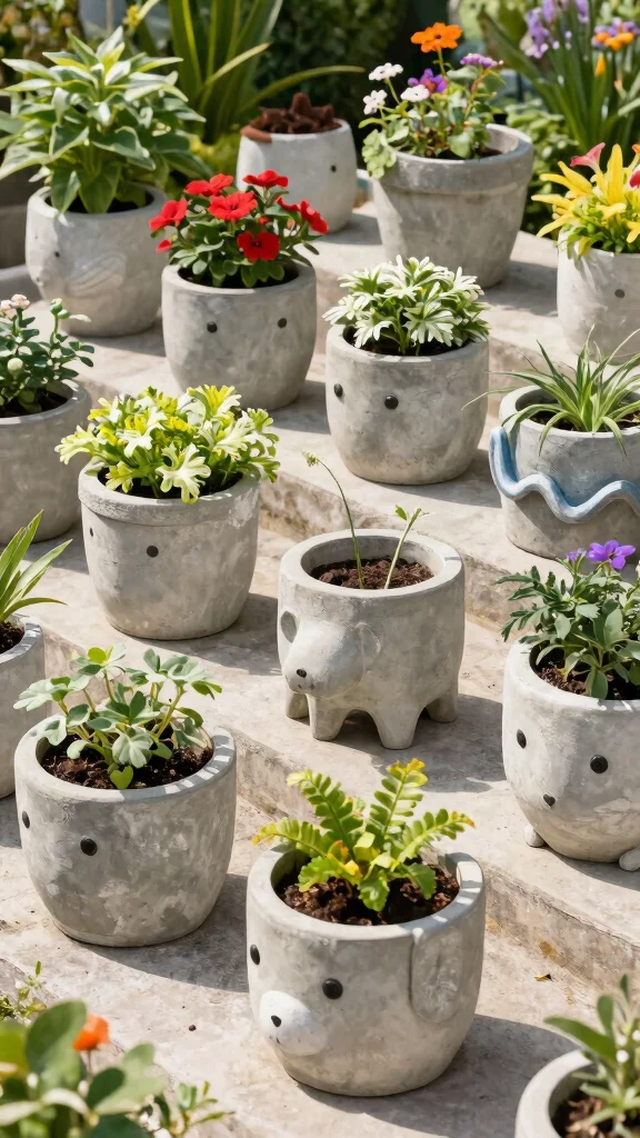 11 Cement Flower Pots Ideas Heavy Duty - 8. Fun Shaped Cement Pots 1