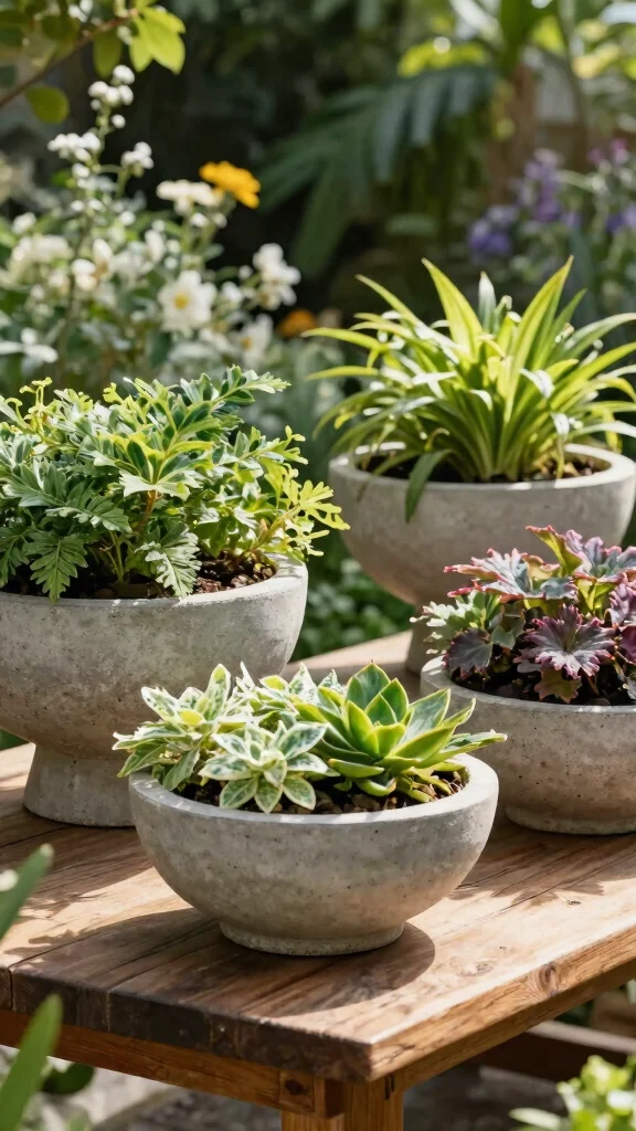 11 Cement Flower Pots Ideas Heavy Duty - 9. Elegant Cement Bowl Planters 1