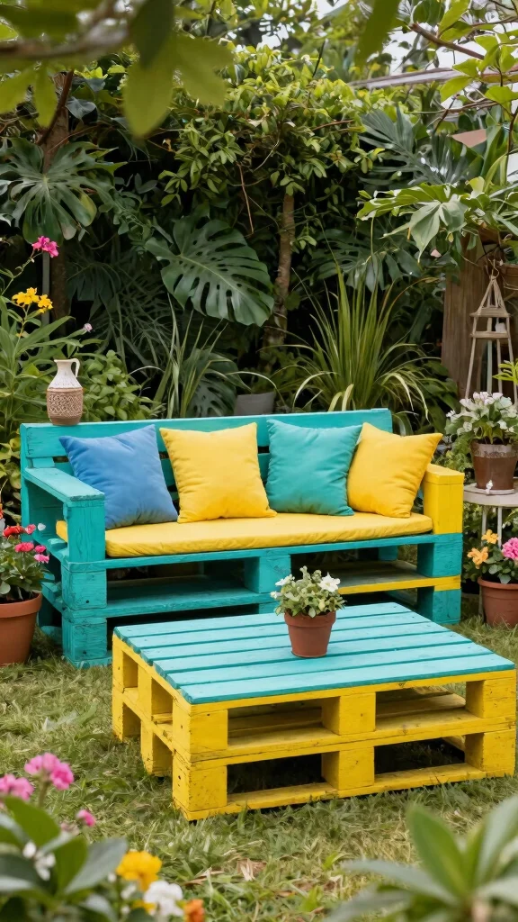 11 Colorful Patio Furniture Ideas for Vibrant Outdoor Spaces - 1. Upcycled Pallet Furniture 1