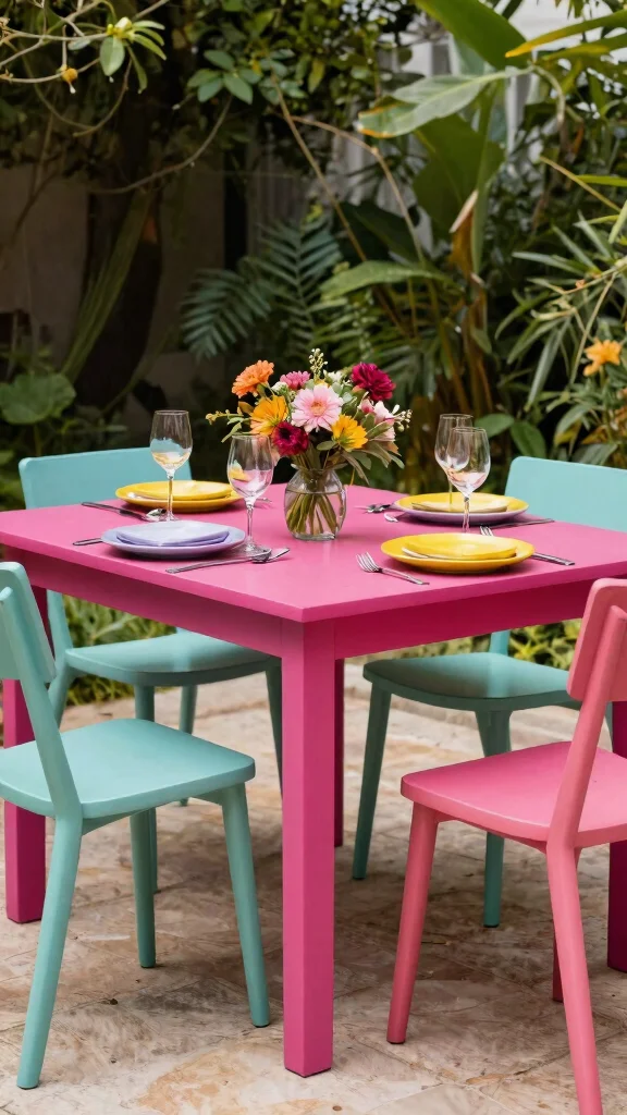 11 Colorful Patio Furniture Ideas for Vibrant Outdoor Spaces - 11. Vibrant Outdoor Tables 1