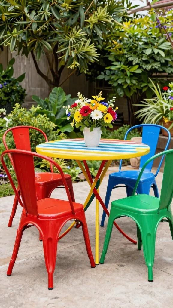 11 Colorful Patio Furniture Ideas for Vibrant Outdoor Spaces - 2. Boldly Colored Metal Chairs 1