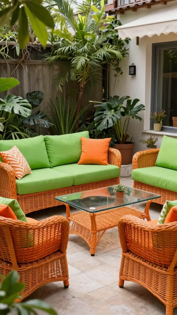11 Colorful Patio Furniture Ideas for Vibrant Outdoor Spaces - 7. Wicker Furniture with a Twist 1
