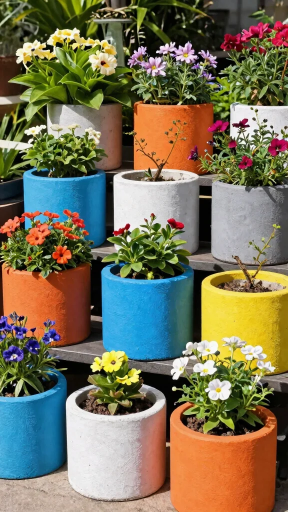 11 Concrete Flower Pots Ideas Modern Edge - 10. Colorful Painted Concrete Pots 1