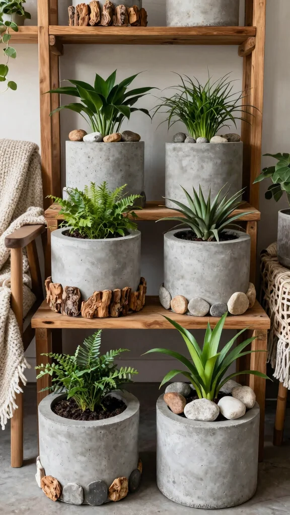 11 Concrete Flower Pots Ideas Modern Edge - 3. Rustic Concrete with Natural Touches 1