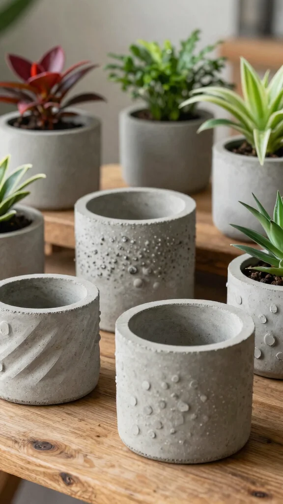 11 Concrete Flower Pots Ideas Modern Edge - 6. Textured Concrete Pottery 1