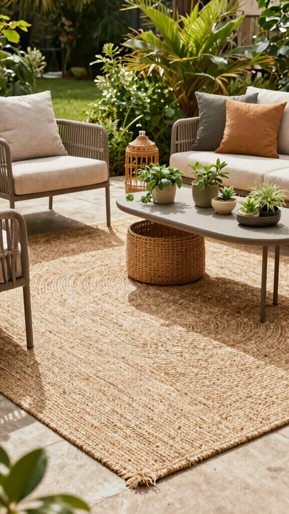 11 Green Patio Furniture Ideas Nature Inspired - 10. Natural Fiber Rugs 1
