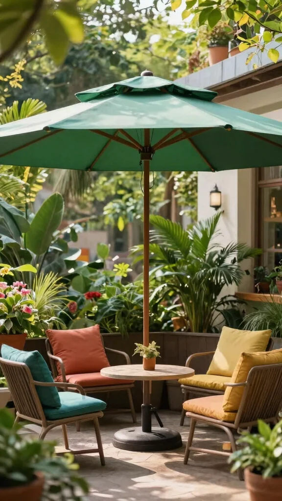 11 Green Patio Furniture Ideas Nature Inspired - 11. Green Umbrellas for Shade 1