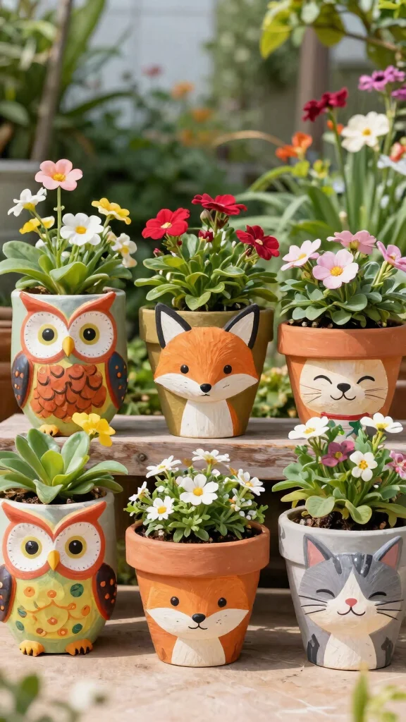11 Hand Painted Flower Pots Ideas Personalized - 1. Whimsical Animal Faces 1