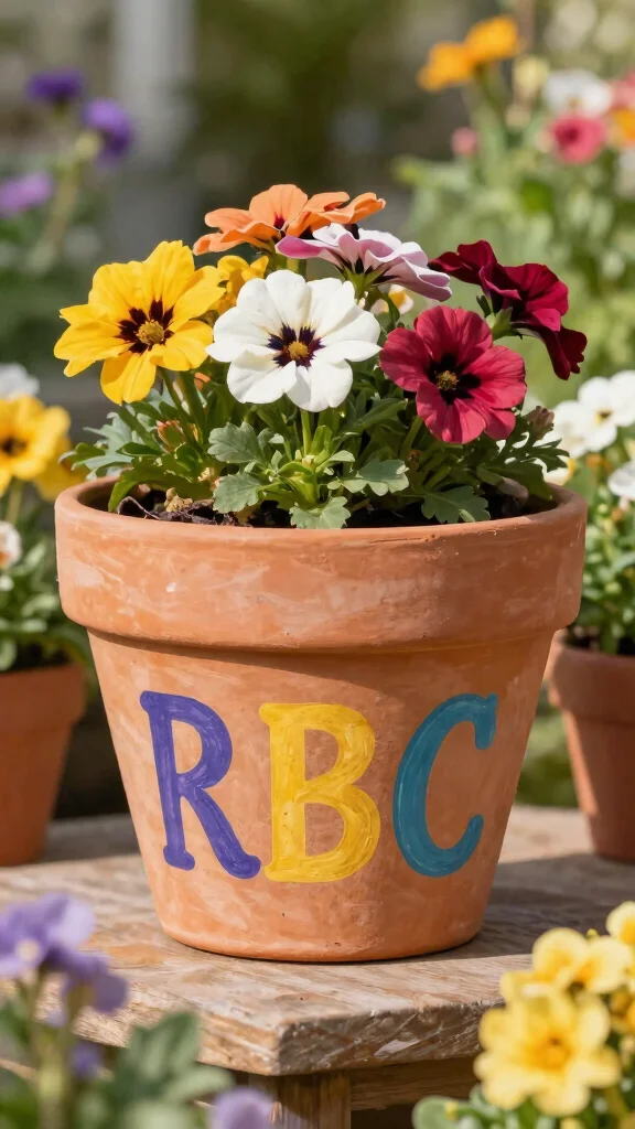 11 Hand Painted Flower Pots Ideas Personalized - 11. Personalized Initials or Names 1