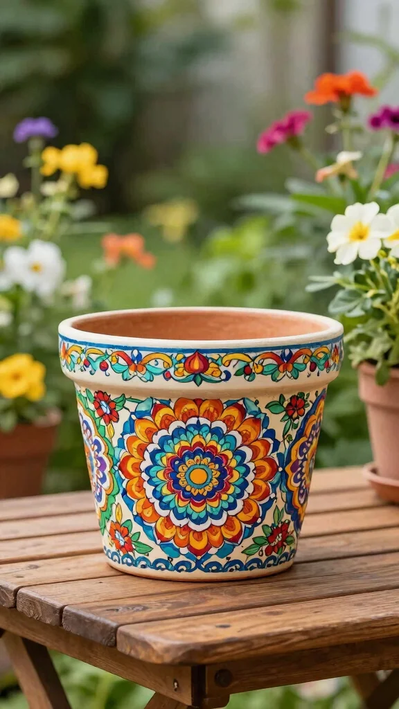 11 Hand Painted Flower Pots Ideas Personalized - 2. Floral Mandala Designs 1