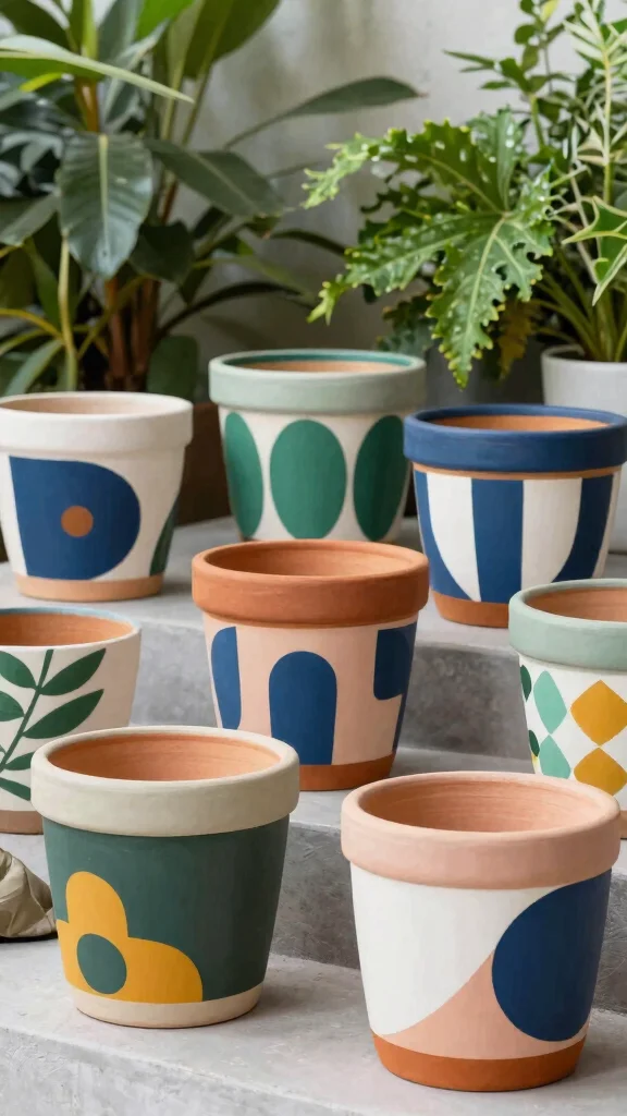 11 Hand Painted Flower Pots Ideas Personalized - 5. Geometric Patterns 1