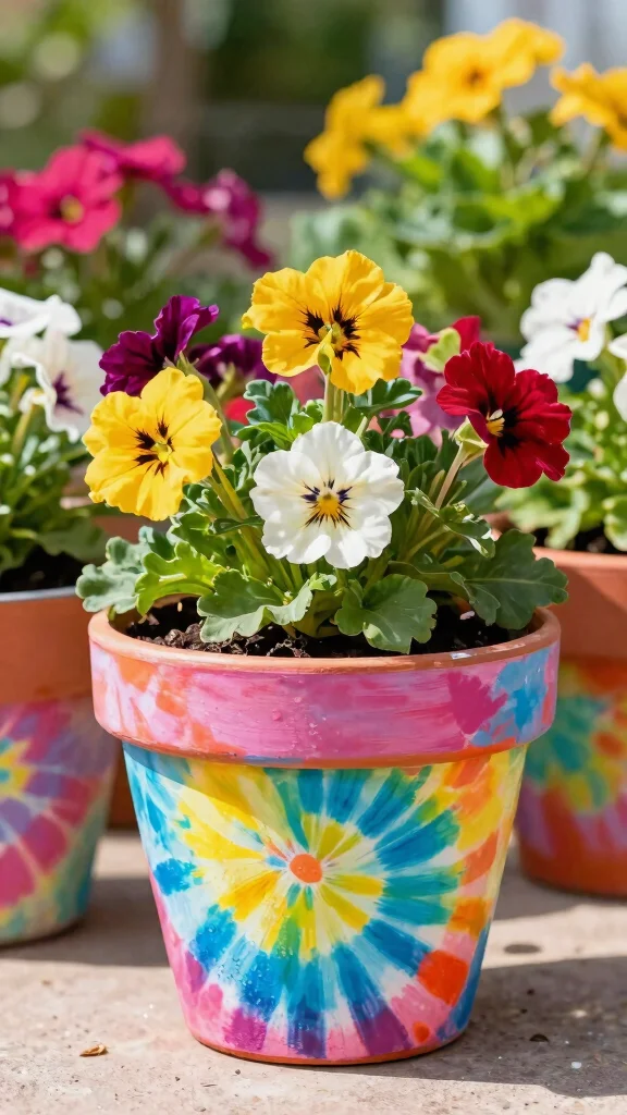 11 Hand Painted Flower Pots Ideas Personalized - 6. Tie-Dye Effect 1