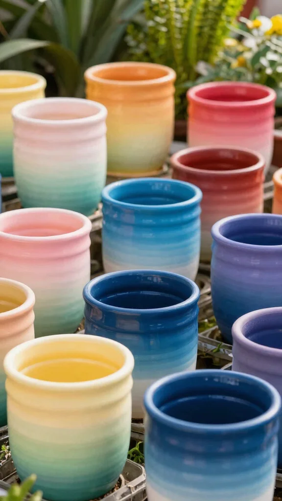 11 Hand Painted Flower Pots Ideas Personalized - 9. Colorful Ombre Effects 1