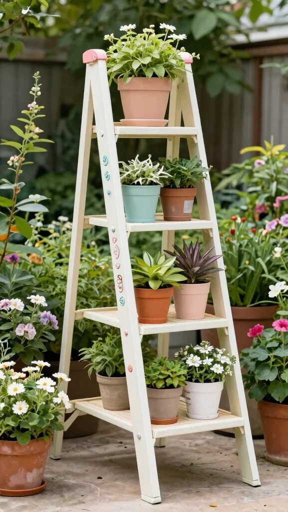 11 Ladder Plant Stand Ideas: Multi Tier Gardening Solutions - 11. Customized Ladder Stands for Personal Touch 1