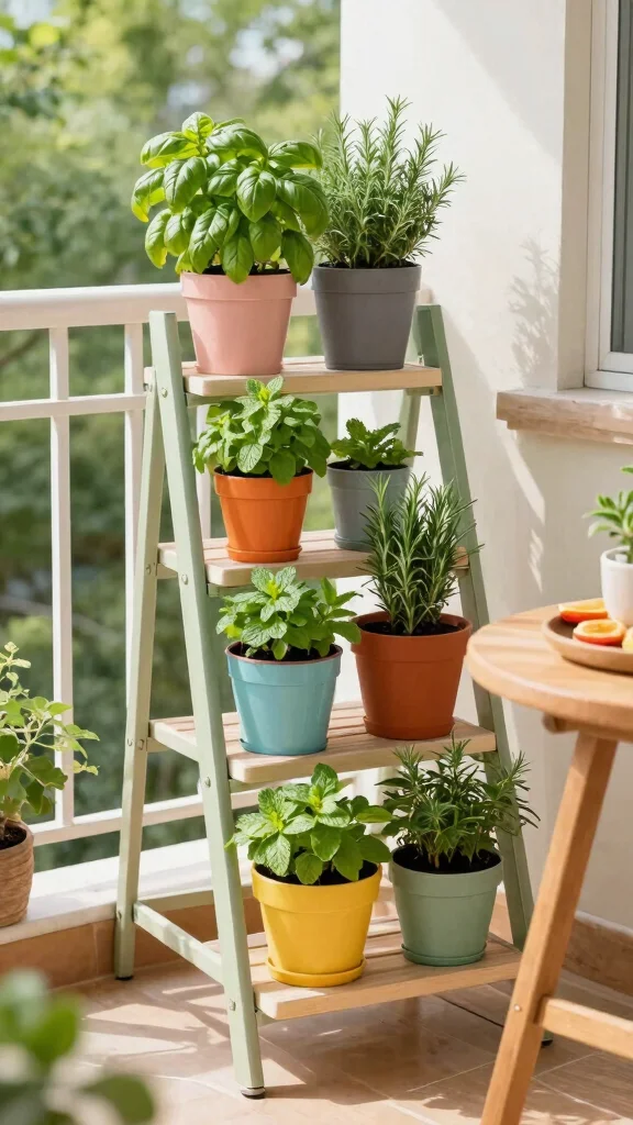 11 Ladder Plant Stand Ideas: Multi Tier Gardening Solutions - 4. Vertical Herb Garden with Ladder Stands 1