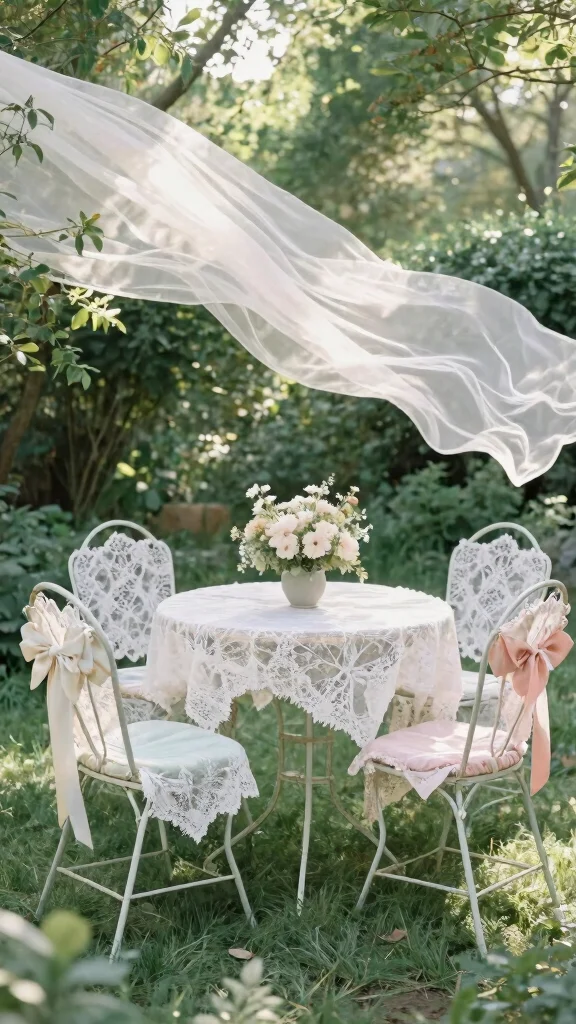 11 Metal Patio Furniture Makeover Ideas DIY - 10. Shabby Chic with Fabric and Ribbons 1