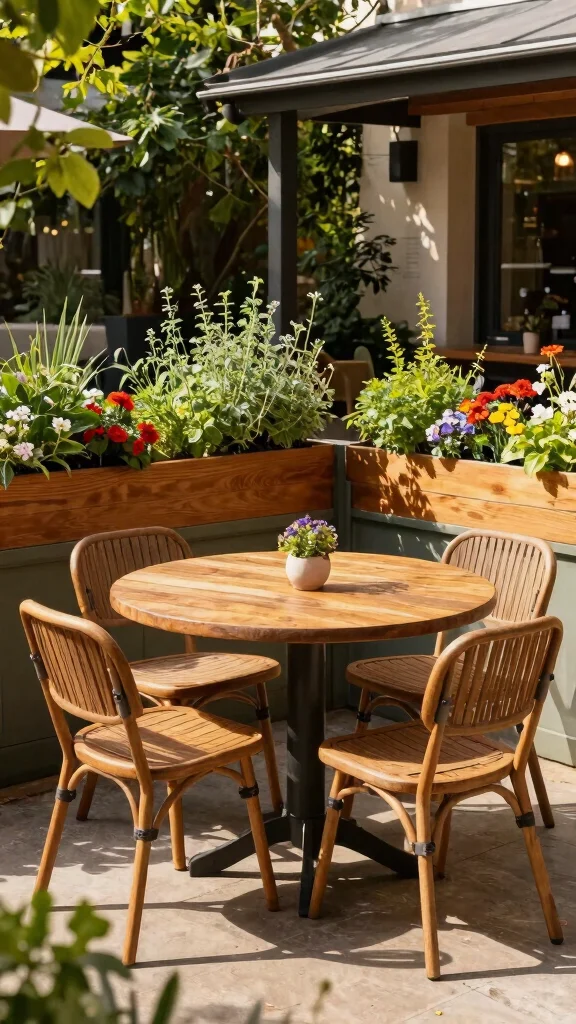 11 Outdoor Patio Furniture Ideas Layout Designs - 1. Compact Dining Set with Planter Boxes 1