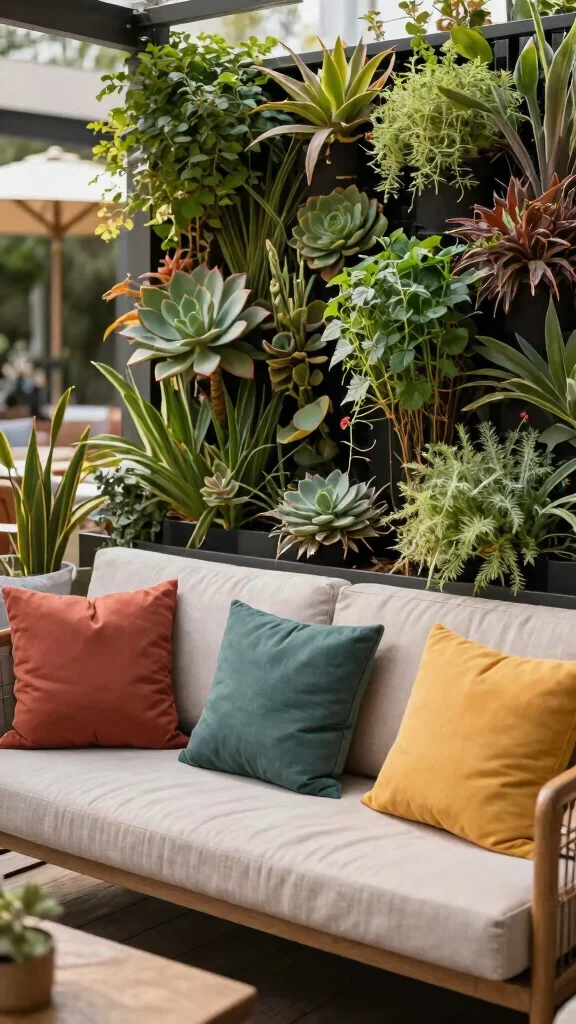 11 Outdoor Patio Furniture Ideas Layout Designs - 2. Lounge Area with Vertical Gardens 1