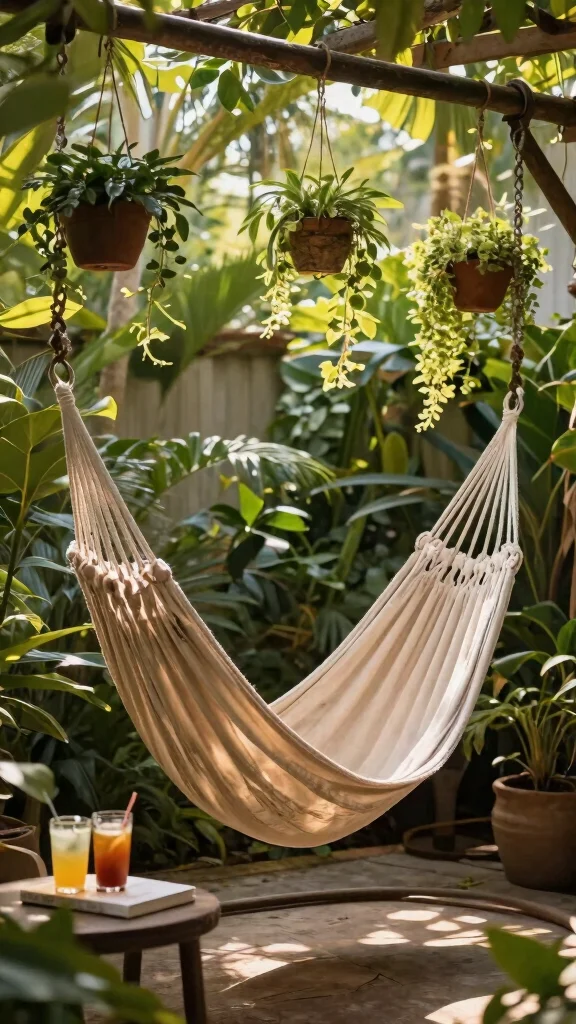 11 Outdoor Patio Furniture Ideas Layout Designs - 5. Cozy Nook with Hammock Chairs 1