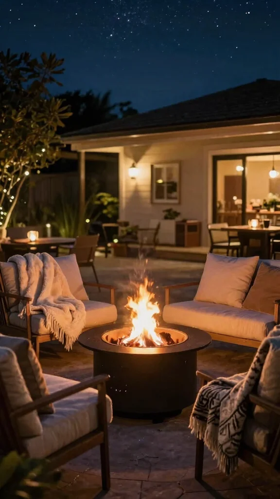 11 Outdoor Patio Furniture Ideas Layout Designs - 8. Portable Fire Pit with Seating 1
