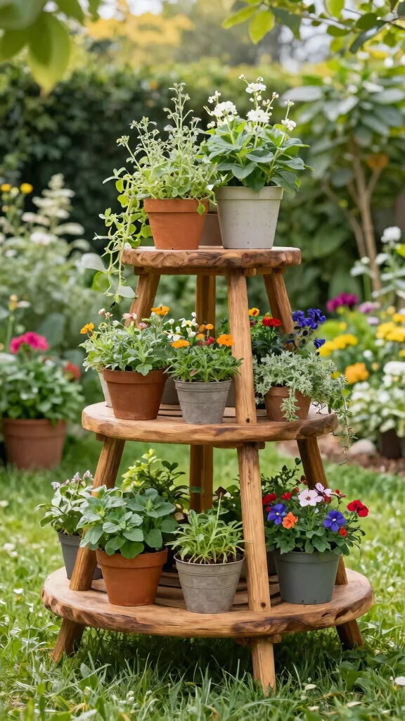11 Outdoor Plant Stand Ideas Garden Ready - 1. Tiered Wooden Plant Stand 1